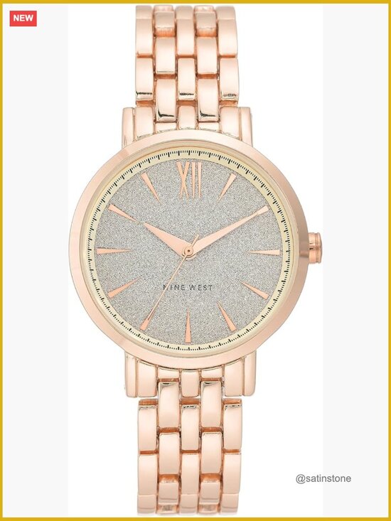 Women\'s Rose Gold-Tone Bracelet Watch with Glitter Dial and Mineral Crystal Lens